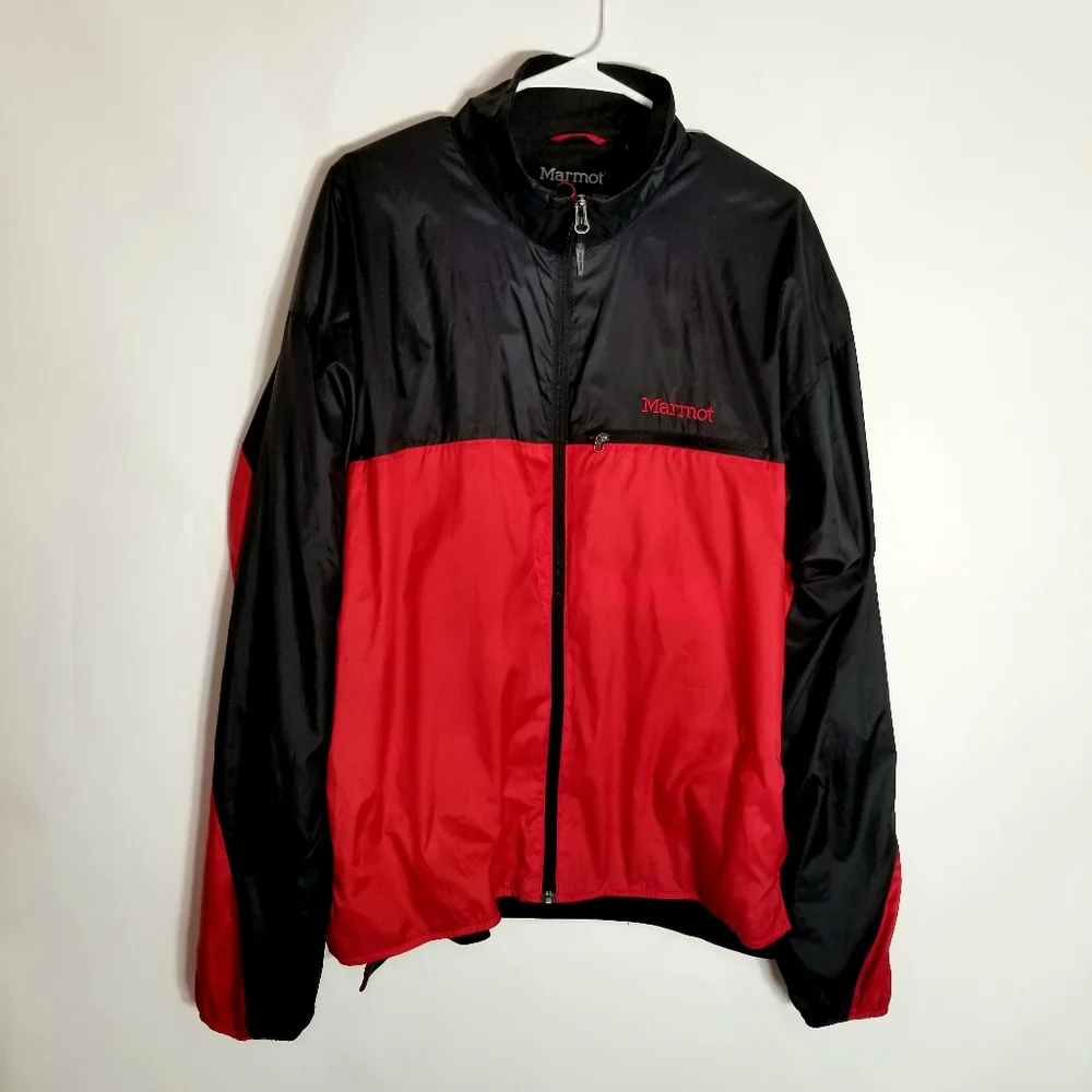Marmot Jacket Women's Large Fleece Lined Red Black Hiking Windbreaker Full Zip